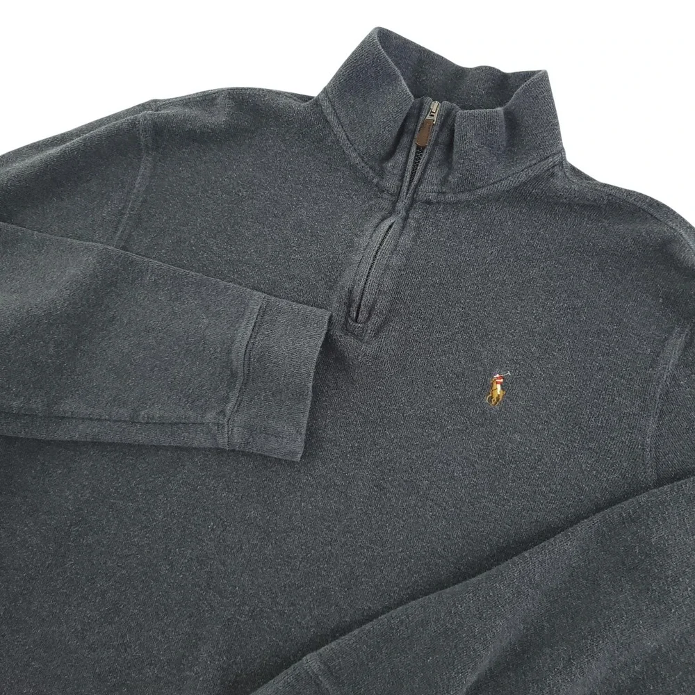 Polo Ralph Lauren Estate Rib Sweater Mens M Gray 1/4 Zip Mock Neck Pullover